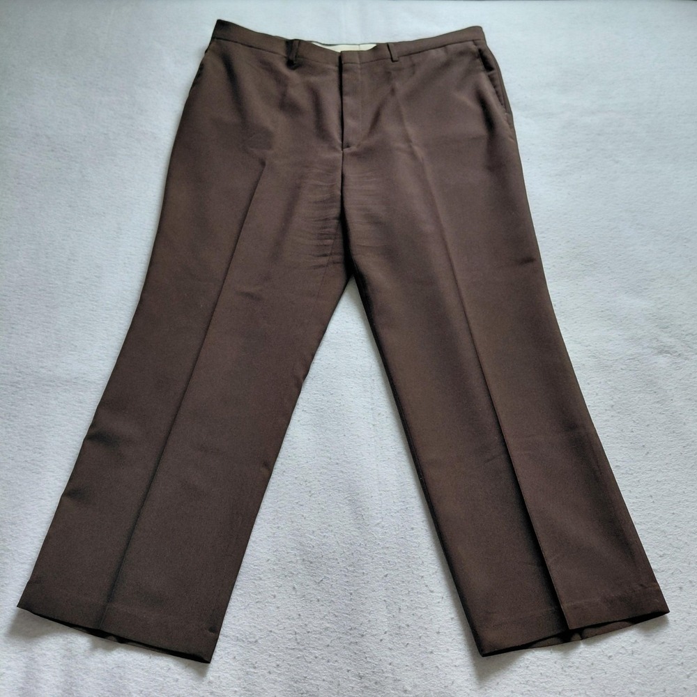 Haggar Dress Pants Men Brown 40x29 Flat Front Polyester Straight Work Preppy
